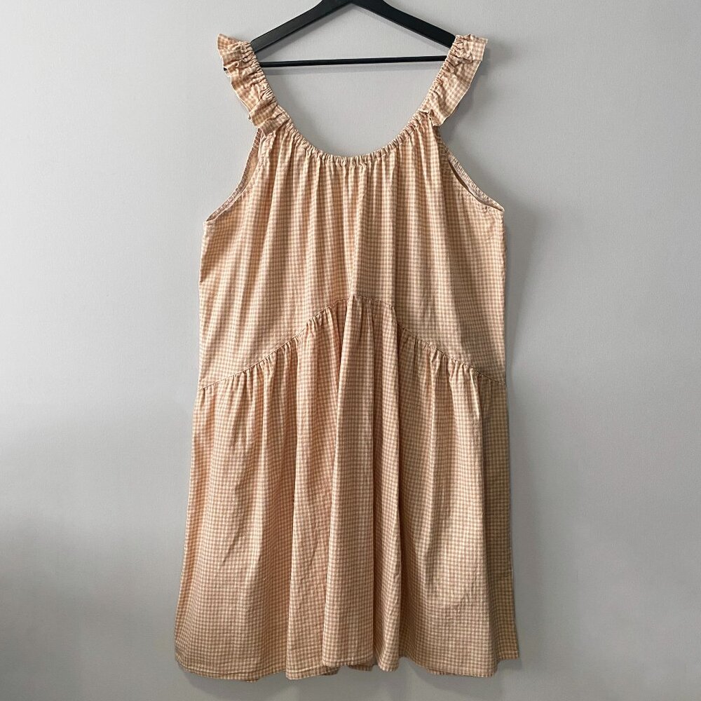 Handmade Plus Size Cotton Orange Tan Cream Gingham Elastic Straps Dress